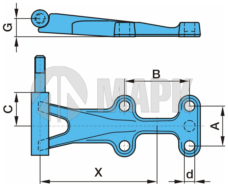 Площадка рессоры правая с кронштейном амортизатора BPW (92x150) 401.214 (TrailerParts)
