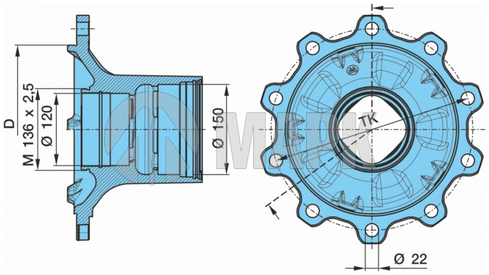 Ступица колеса BPW ECO Plus (для диск.тормоз. ET=120) (TrailerParts)
