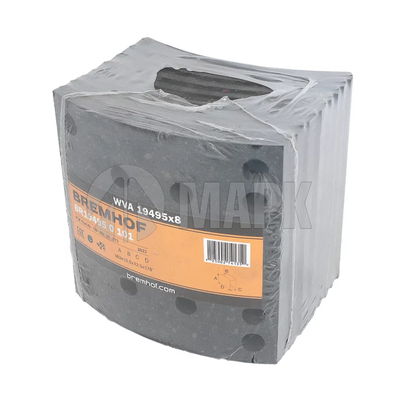 19495 0101 - Накладки тормозные 19495 (STD) 410x183 а/м MAN/MB/Камаз 6580 без клепок (BREMHOF)